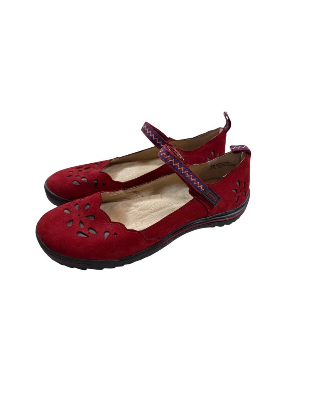 Jambu Womens Brooks Red Mary Jane Shoes 9M Suede Floral Cutouts Comfort